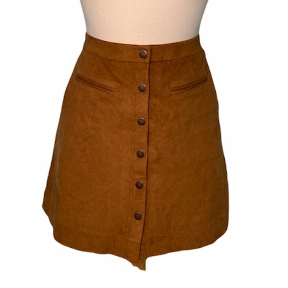 Suede Style Brown Snap Button Up Skirt CC20